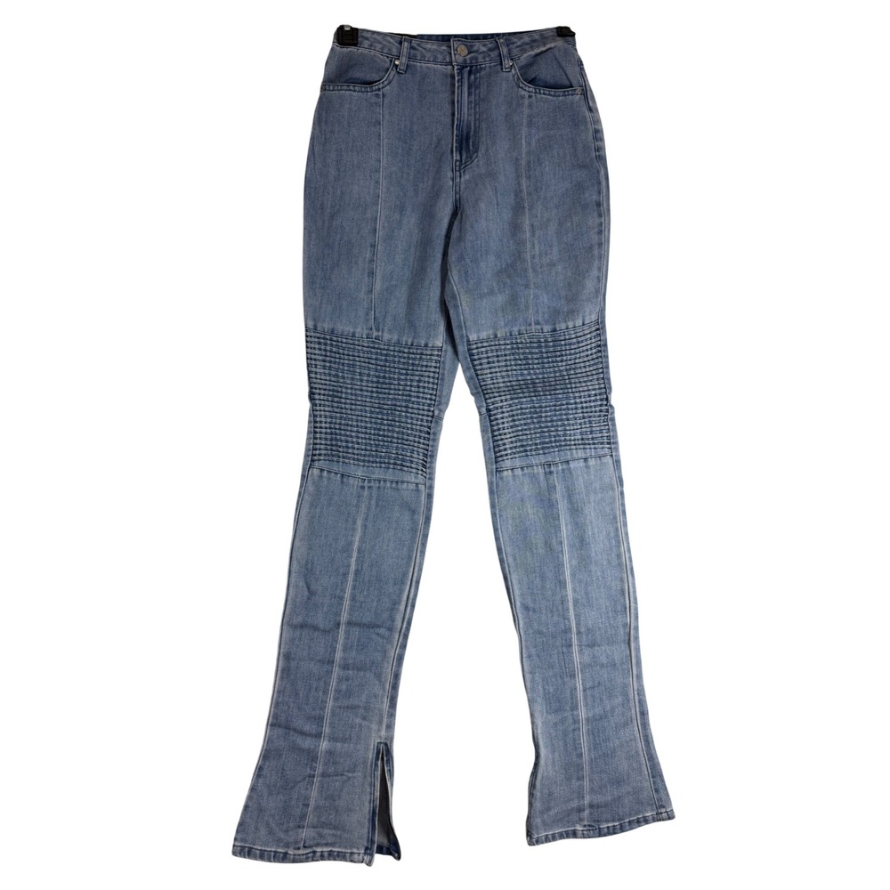 AFRM Dallas Moto Mid Rise Straight Leg Jeans Light Wash Blue Size 26 NWT